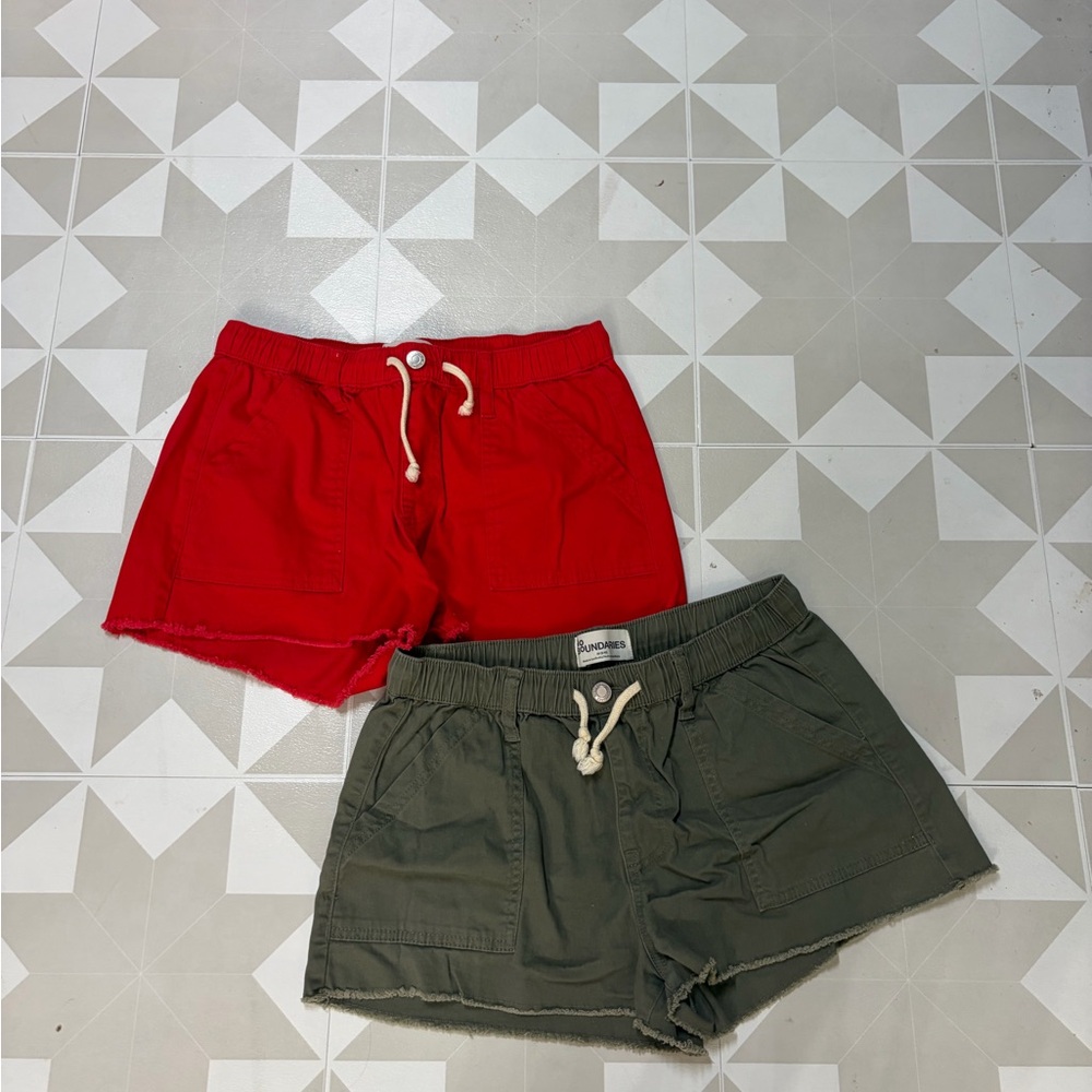 No Boundaries Red and Olive Drawstring Shorts